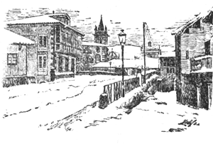 Fidel Díez de los Ríos. "Calle del puente con nieve"