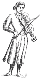 Tañedor de rabel(s. XIV). Reproducción de un personajeque figura en el cuadro de Taddéo Gaddi, 1300-1366. Museo del Louvre