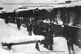 Nevada enero 1918. El tren correo de Madrid estuvo 11 días detenido en Reinosa. Colección El Pueblo d Campoo