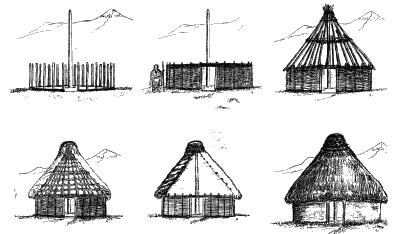 Algunas fases de la construcción de una cabaña