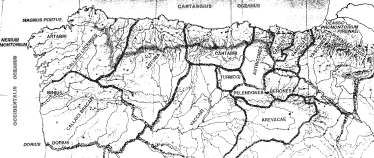 Esquema de distibución de los pueblos septentrionales de Hispania. Según A. Ocejo