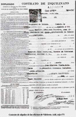 Contrato de alquiler de las oficinas de Vidrieras