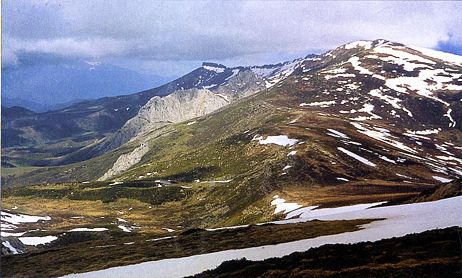 Foto 4. La vertiente sur de la Sierra de Híjar desde el Sestil. Al fondo Peña Labra