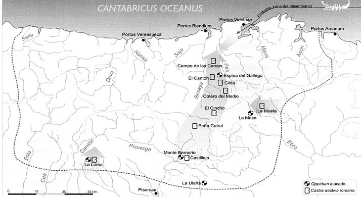 Plano de campamentos romanos de campaña de las Guerras Cantabras