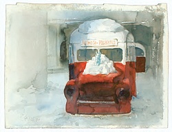 La Línea (ida), 1999. Acuarela / papel. 24 x 30 cm. Colección particular. Reinosa