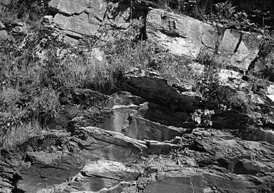 Figura 2. Detalle de las tonalidades y estratificación de las areniscas del Bundsandstein en Pesquera. Foto: Bárbara Quevedo Celis