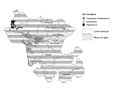 Mapa 1.Comarca de Campoo según Era Geológica de las rocas.Fuente: elaboración propia a partir del Mapa Geológico del IGME.