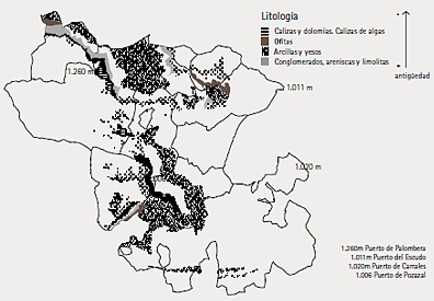 Mapa 3. El Triásico en Campoo según litología. Fuente: elaboración propia a partir del Mapa Geológico del IGME.