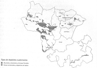 Mapa 6. Depósitos Cuaternarios en Campoo. Fuente: elaboración propia a partir del Mapa Geológico del IGME.